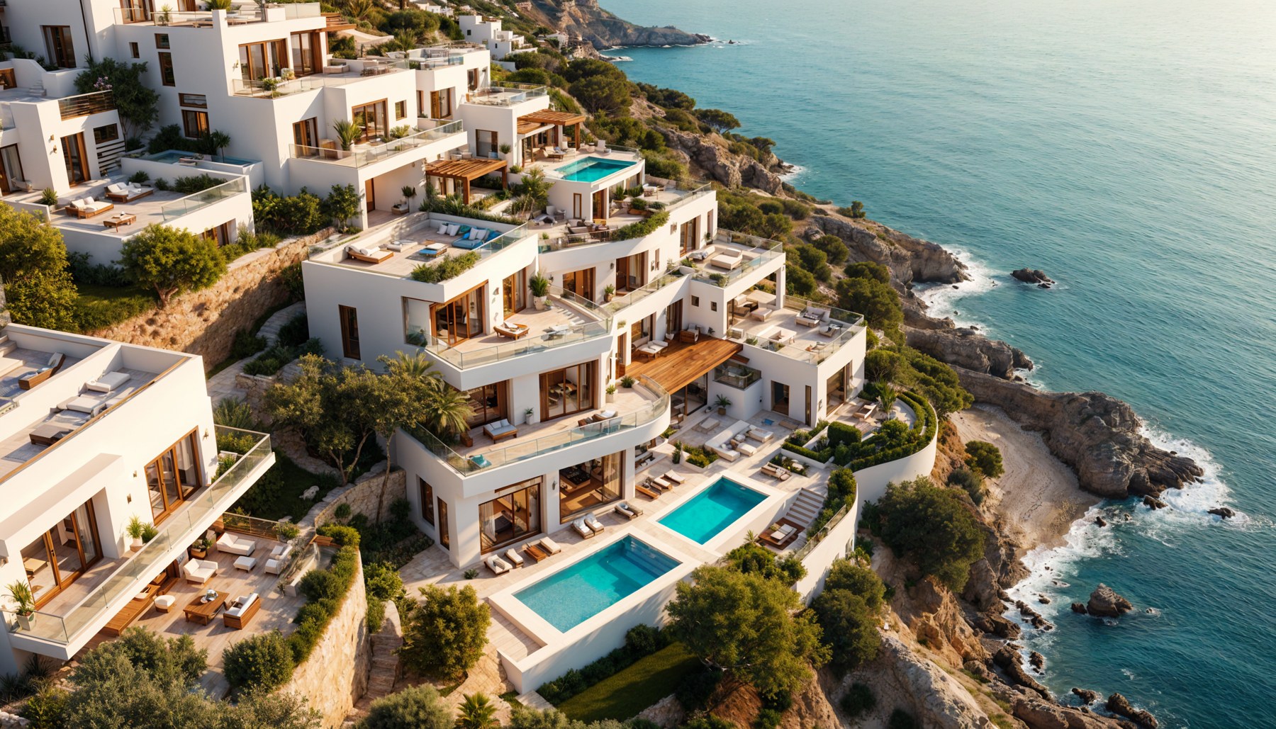 Vista aérea de promoción residencial en la costa